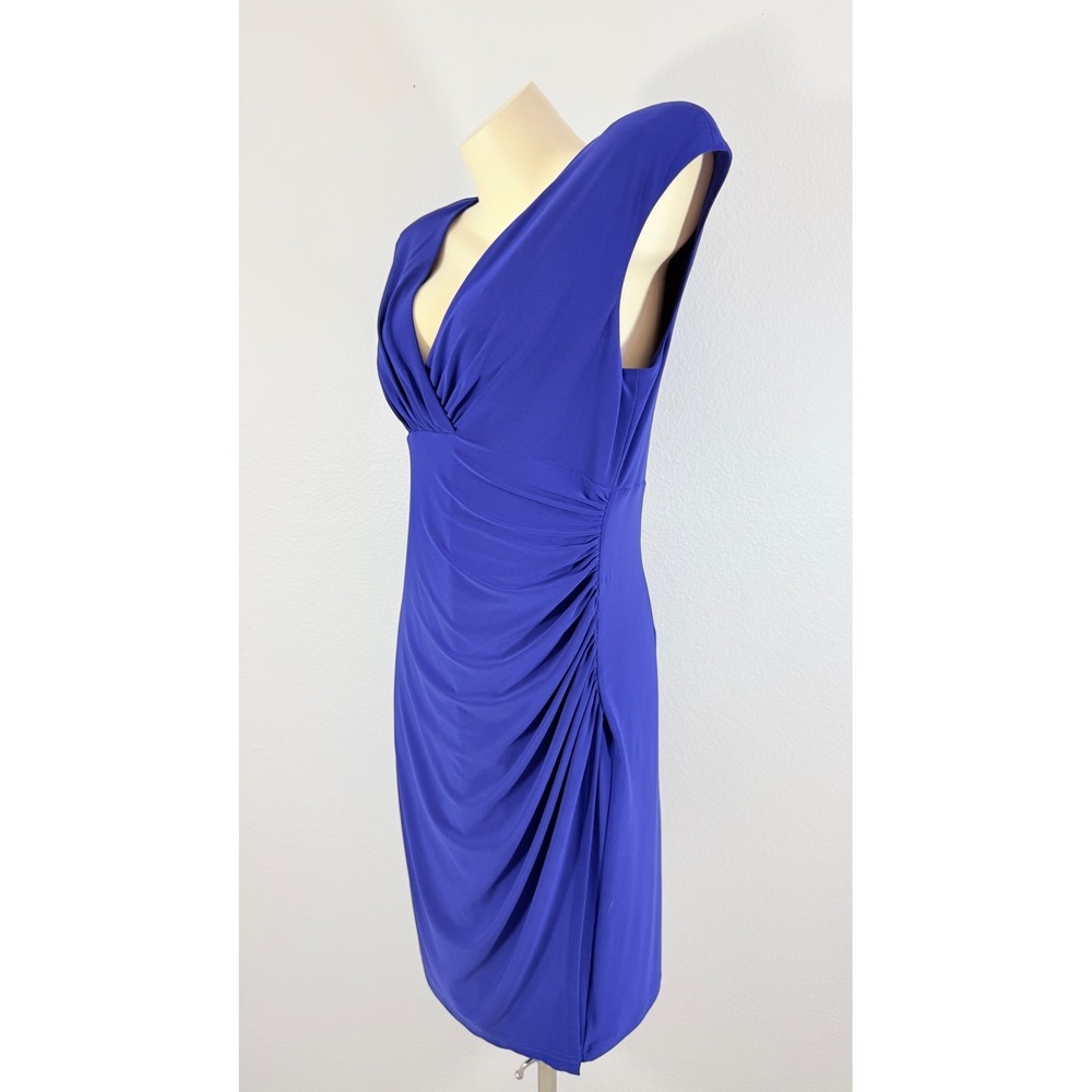 Lauren Ralph Lauren Royal Blue Cocktail Ruched V-Neck Sheath Dress Size 12 - Picture 5 of 10